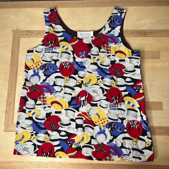 Vintage Petite Sophisticate Silk Reversible Lady Hat Pattern Tank Top Sz P Dots - Picture 8 of 11